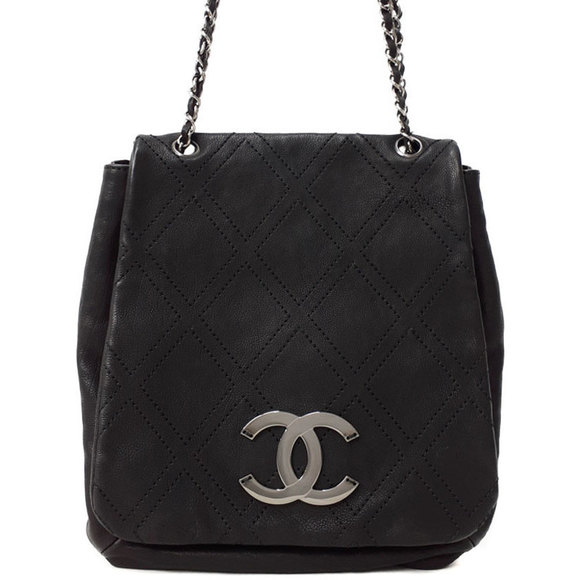Chanel Diamond Stitch Double Chain Shoulder Bag Black - Picture 1 of 9